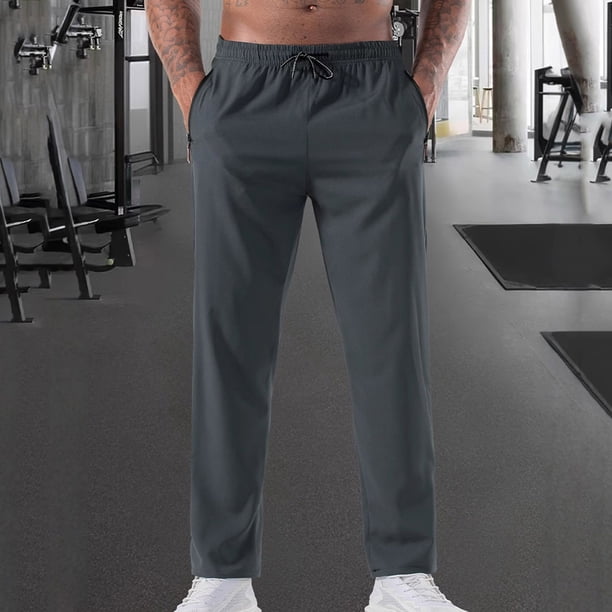 Pantalones largos para hombre, de color liso, de seda helada, elásticos, con cordón, informales, deportivos, para hombre