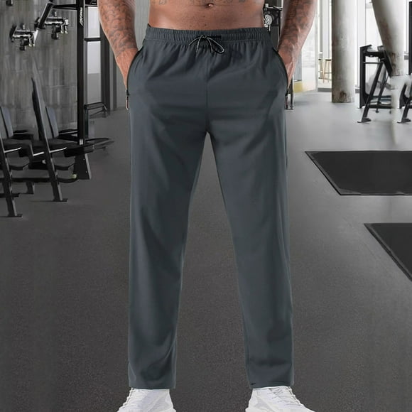 Amzcrzy Men's Pants Men's Solid Color Ice Silk Elastic Drawstring Casual Sports Pants Mens Slacks Pants for Men Men's Clothing Slacks for Men Men Clothing