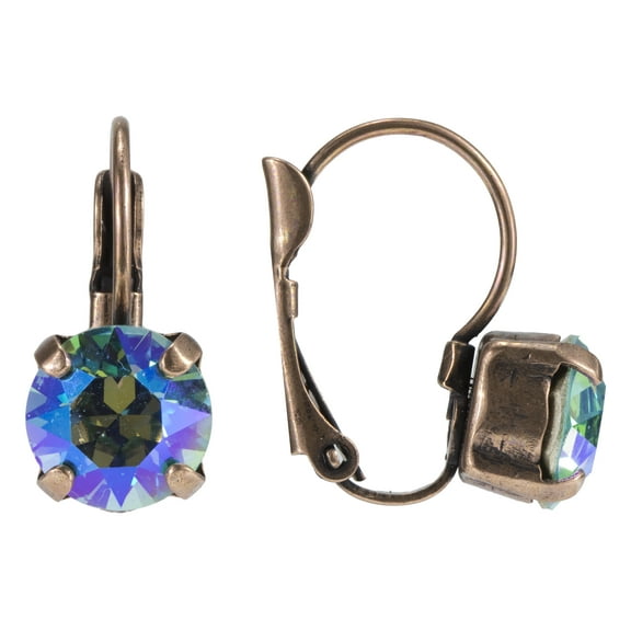 Swarovski Crystal Leverback Earrings Featuring 8mm Chaton Turquoise Glacier Blue