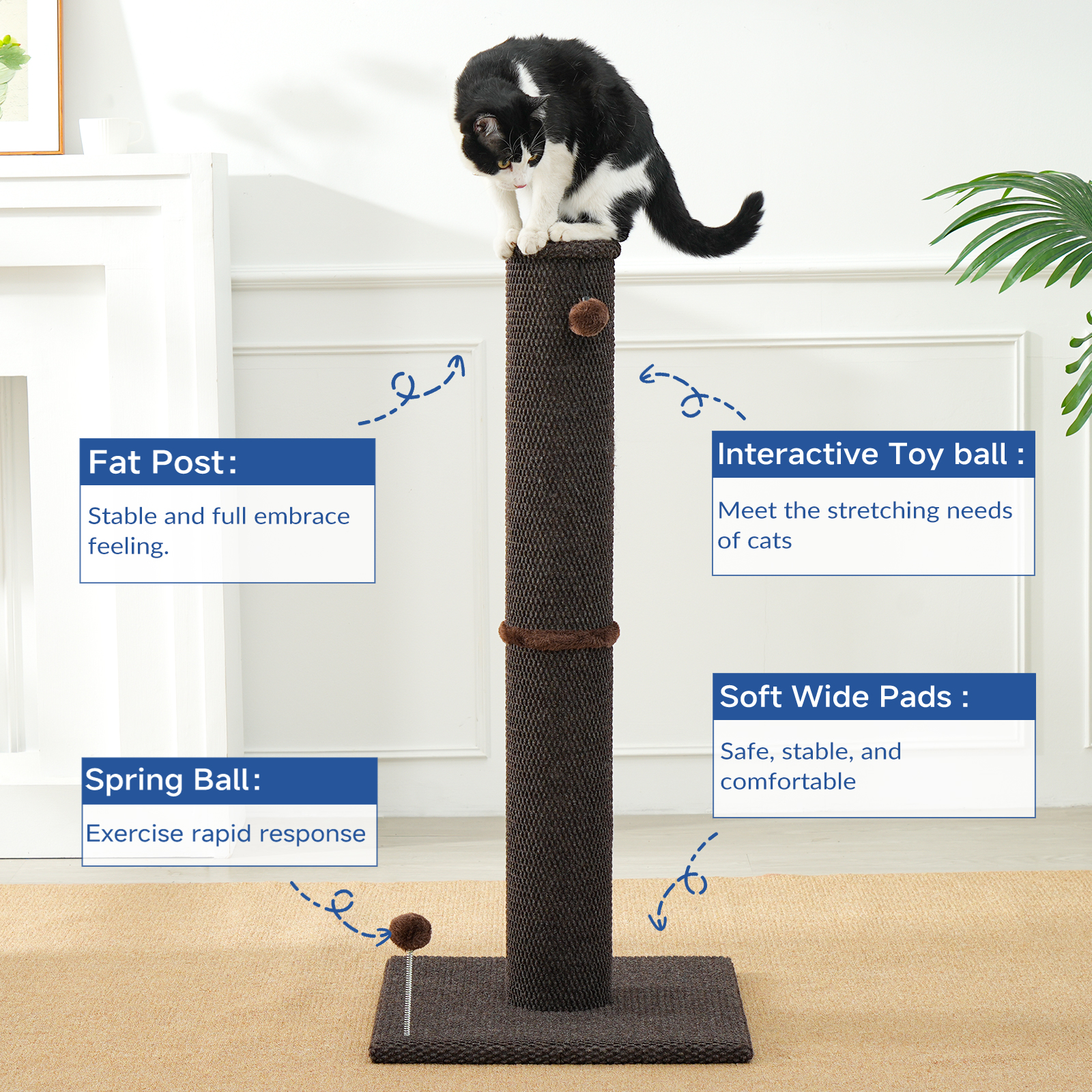 Cat Craft 41.73 ” Brown Faux Fur Large Cat Scratching Post with Replaceable Toys and Sturdy Base