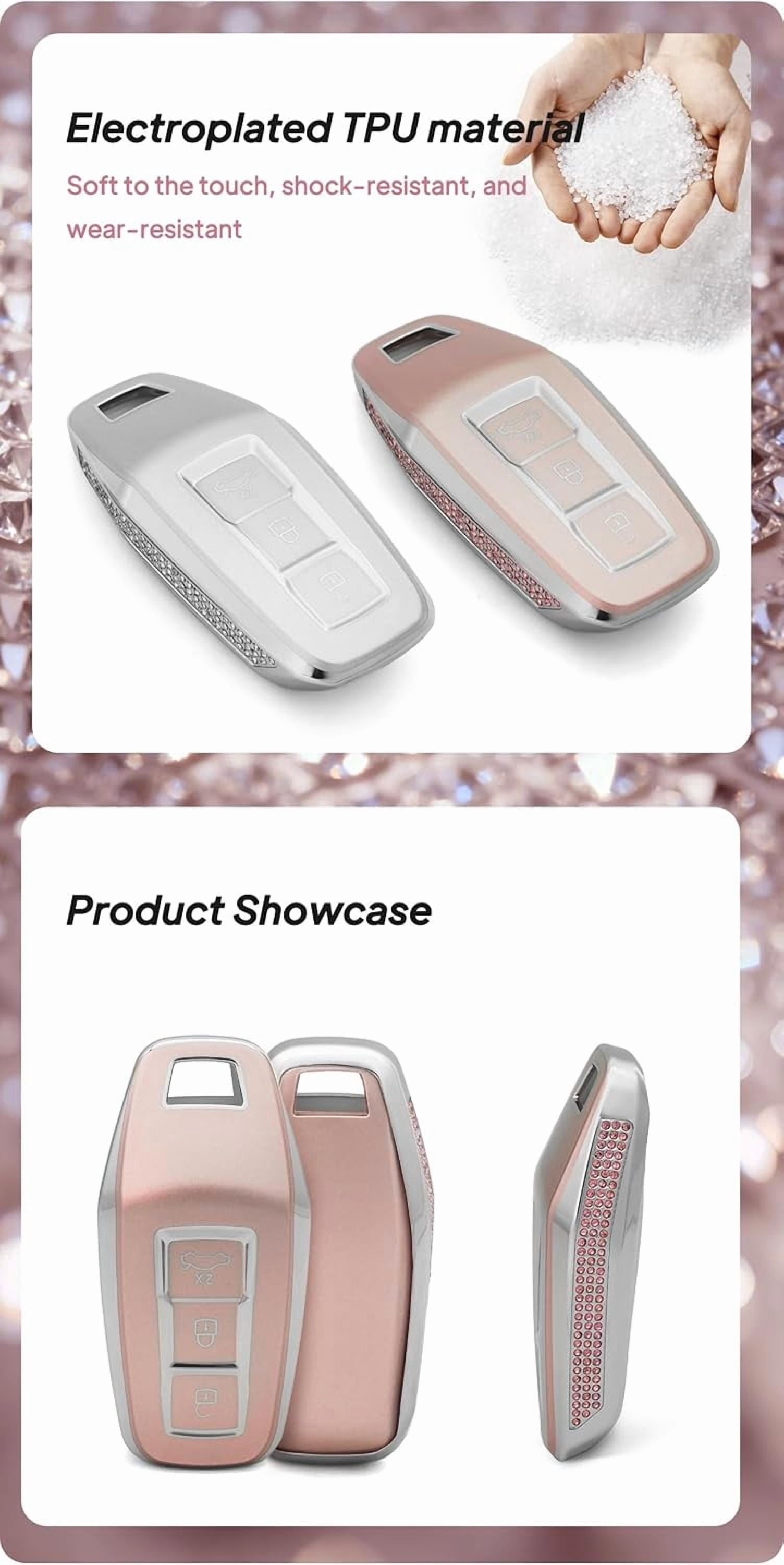 Key Fob Cover Compatible with Fit for Audi A3 A5 A6 Avant E-tron SQ5 SUV Q6 Sportback 2025, 3 Buttons, TPU, Keyless Entry, Car Key Cover, Keychain Case Holder Protector,A-Pink