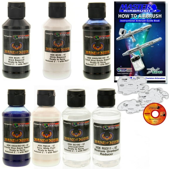 House of Kolor 4oz 5 COLOR TRUE BLUE FIRE KIT KANDY & PEARL Basecoat w/ Stencils