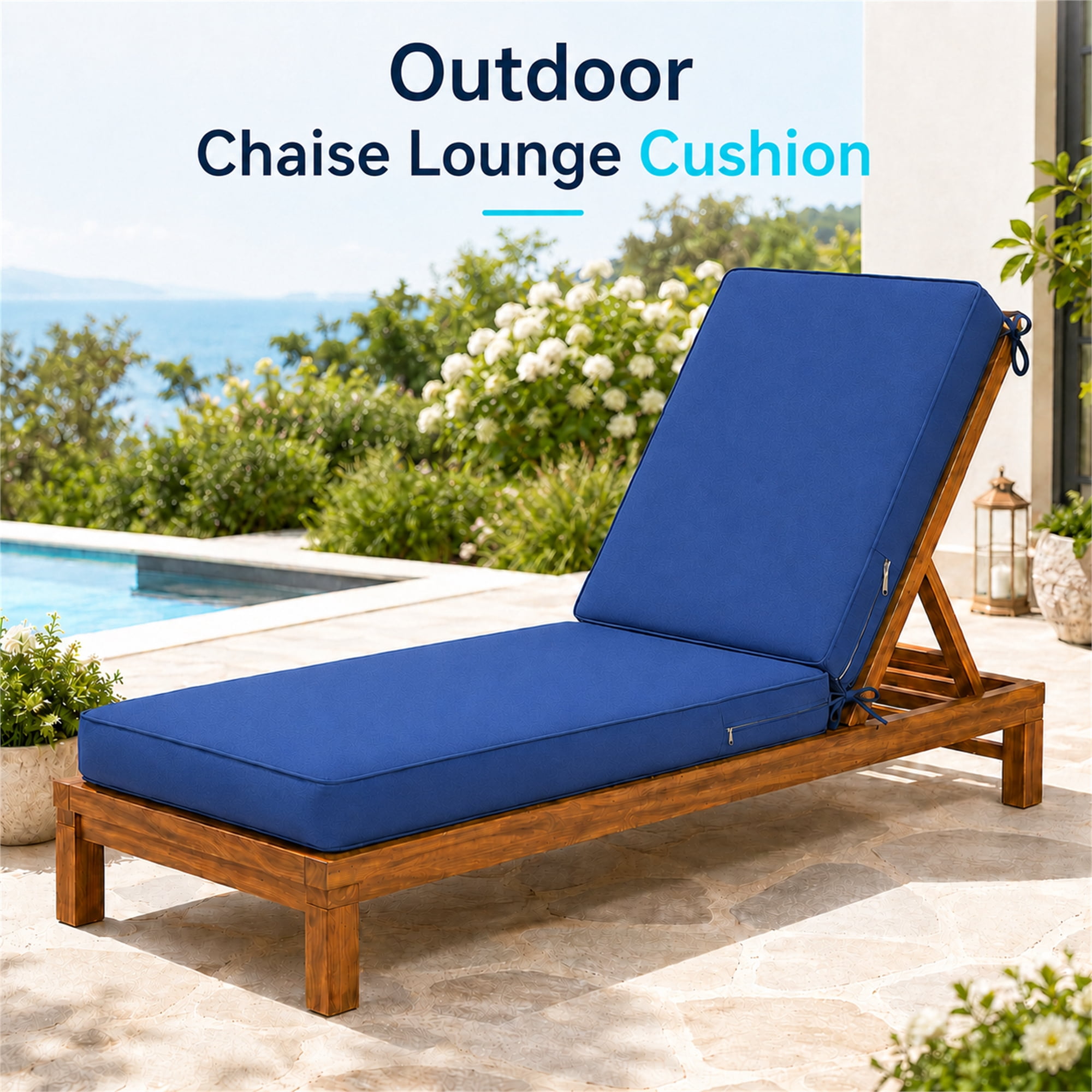 Millsilo Outdoor Chaise Lounge Cushion, 72" x 21" x 3" Patio Lounge Chair Cushion, Water-Resistant UV-Protected Replacement Cushion with High Density Foam, Blue