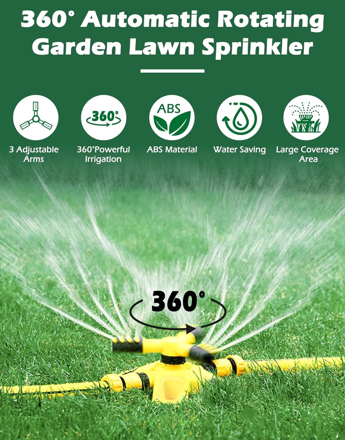 Sprinkler for Yard,360 Degree Rotary Sprinkler Upgrade Garden Grass Watering Sprinkler, Rotating Garden Sprinkler for Large Area Coverage, Lawn and Yard Sprinklers (Yellow)