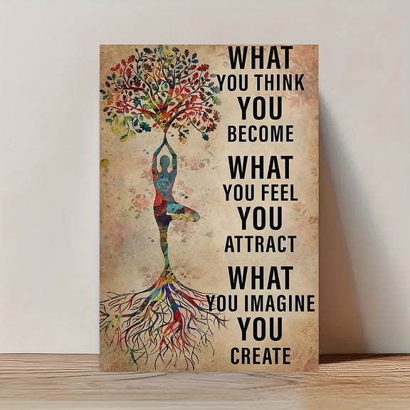 [2D Flat] 1pc MOJDI Vintage Yoga "What You for THINK You Become" Inspirational Quote Canvas Wall Art, Ideal for Bedroom & Living Room Decor