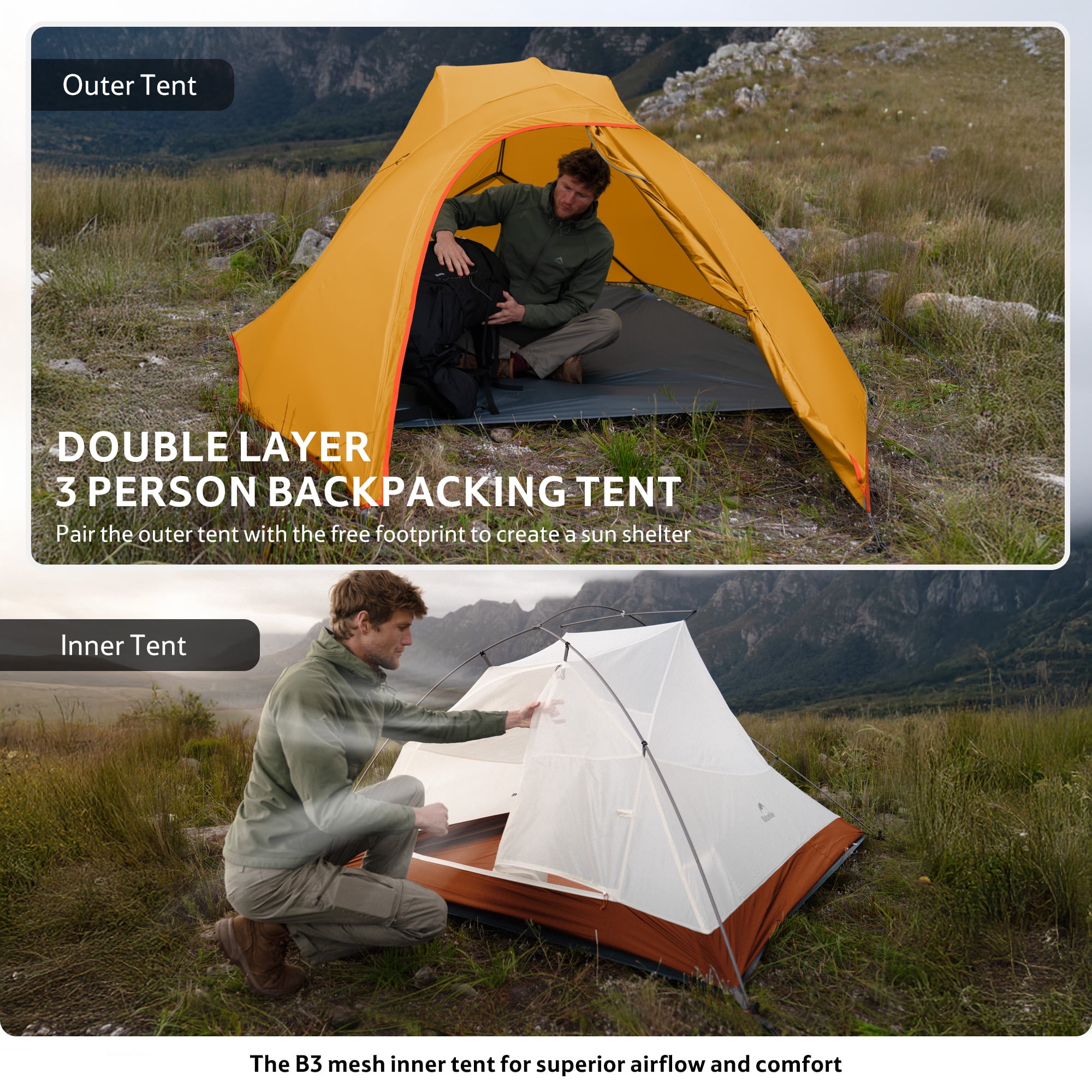 Naturehike Cloud-Up 2 Person Tent Lightweight Backpacking Tent with Footprint - Free Standing Ultralight Camping Hiking Backpack Tents Two Person Tent