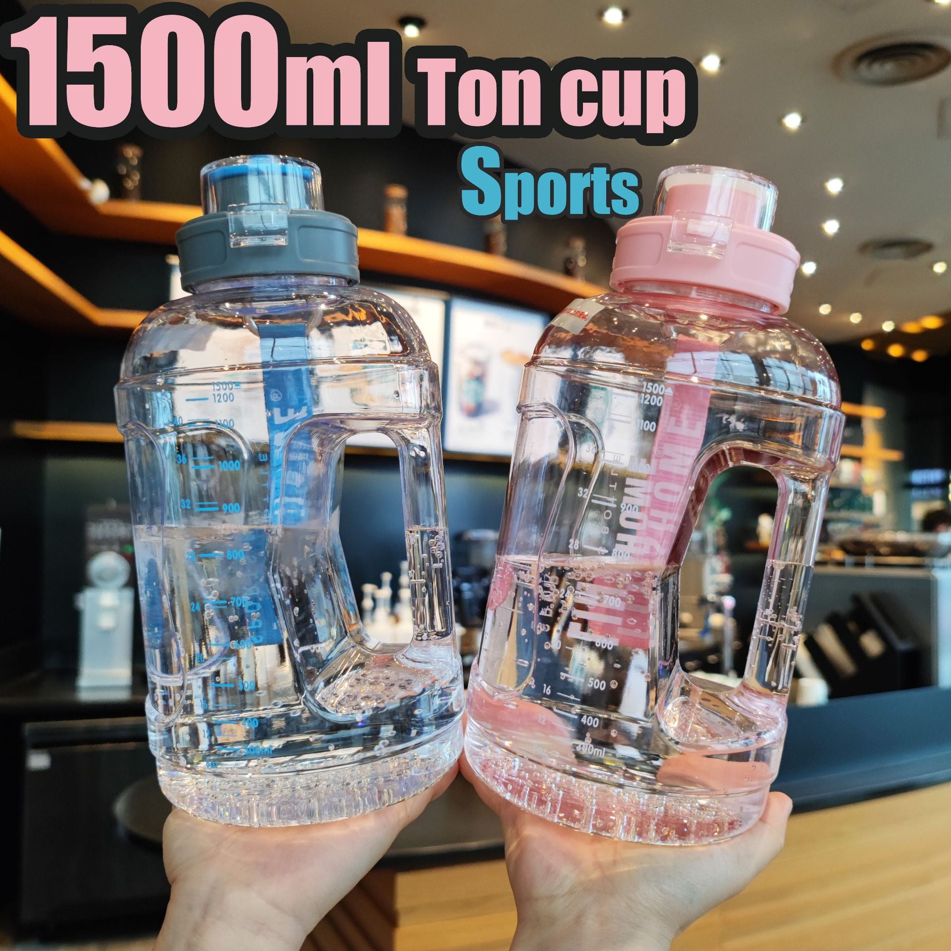 Wovilon Sports Water Cup Large-Capacity Water Bottle Fitness Cup Straw  Kettle Outdoor 1500Ml Super Large Space Cup 