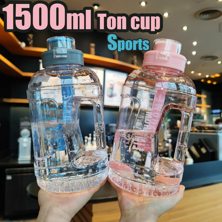 1500ml Blue Orange Water Bottle Silicone Straw Sports / Smart Fitness Big  bottle
