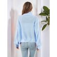 thumbnail image 6 of Women'S Turtle Neck Long Sleeve Knitted Cardigan Autumn and Winter Loose Knitted Cardigan with Zipper Light Blue S, 6 of 7