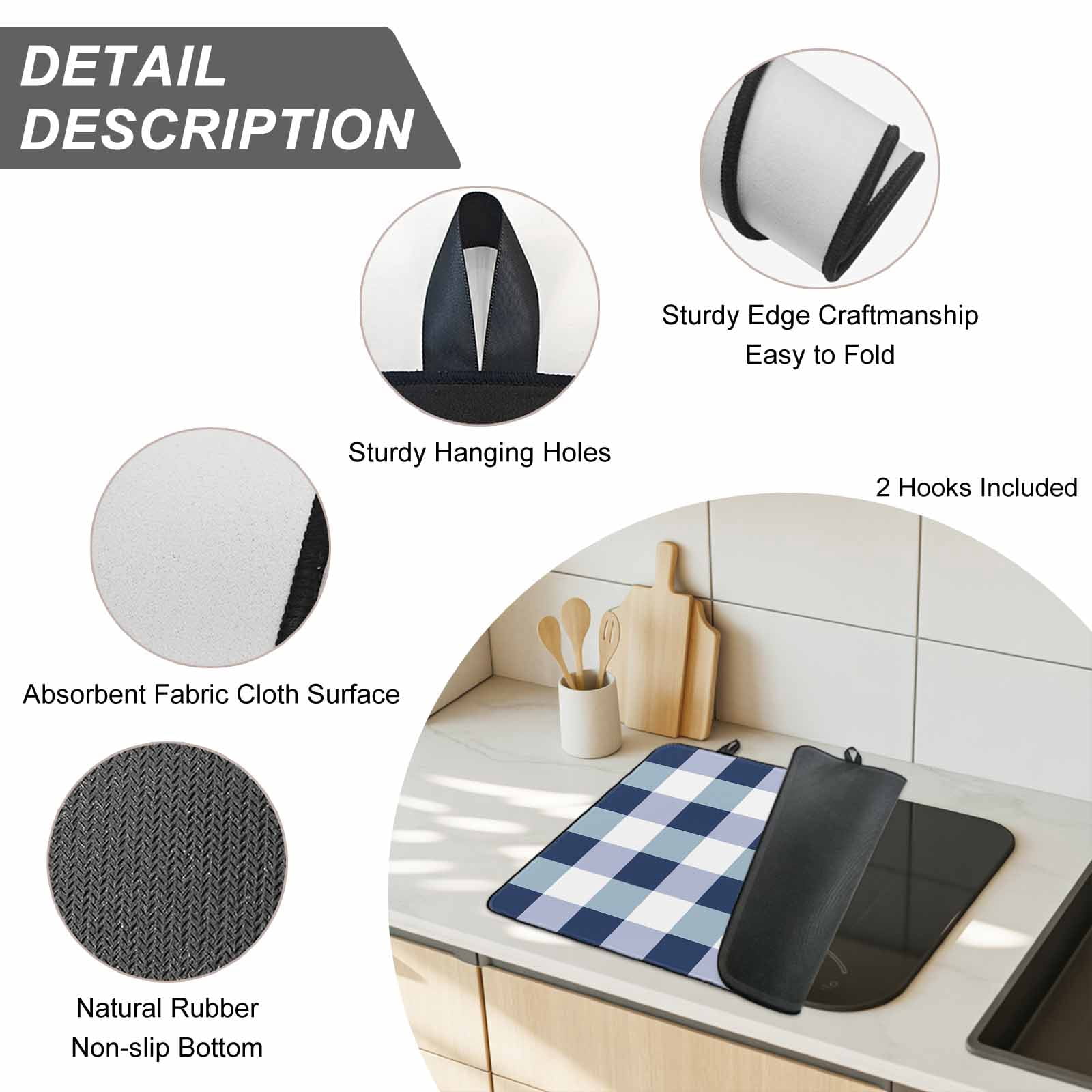 Navy Blue Plaid Stove Top Cover for Electric Stove, Heat-proof & Non Slip Glass Top Stove Cover Protector, Spring Farmhouse Buffalo Checkered Kitchen Flat Cooktop Rubber Mat 24x21 Inches
