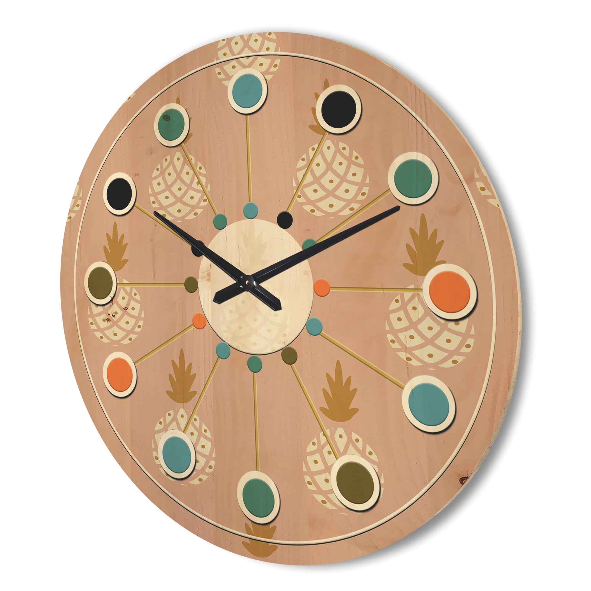 Designart 'Pineapple Summer Bliss Retro VII' Mid-Century Modern Wood Wall Clock
