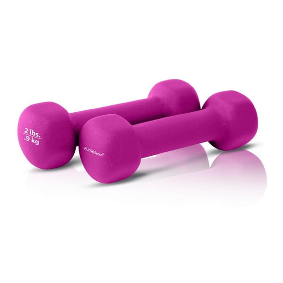 PurAthletics 2x2LB Set of 2 Neoprene Coated for Non-Slip Grip Surface Hex Shape Colorful Exercise & Fitness Dumbbells