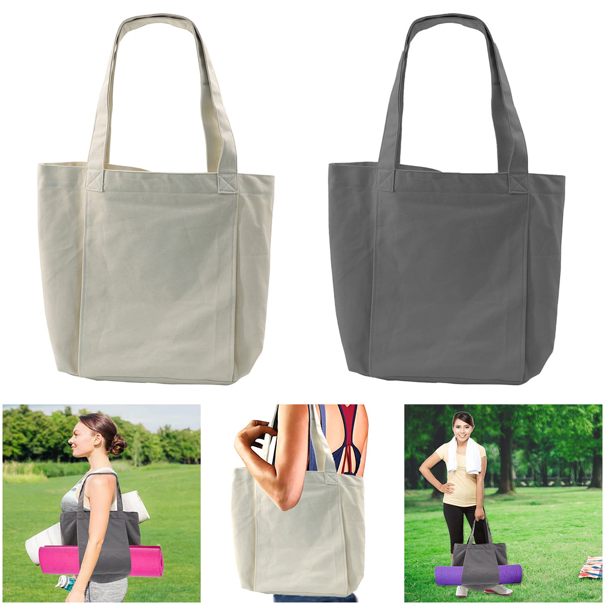 JTWEEN Canvas Tote Bag with Yoga Mat Carrier Pocket Kosovo