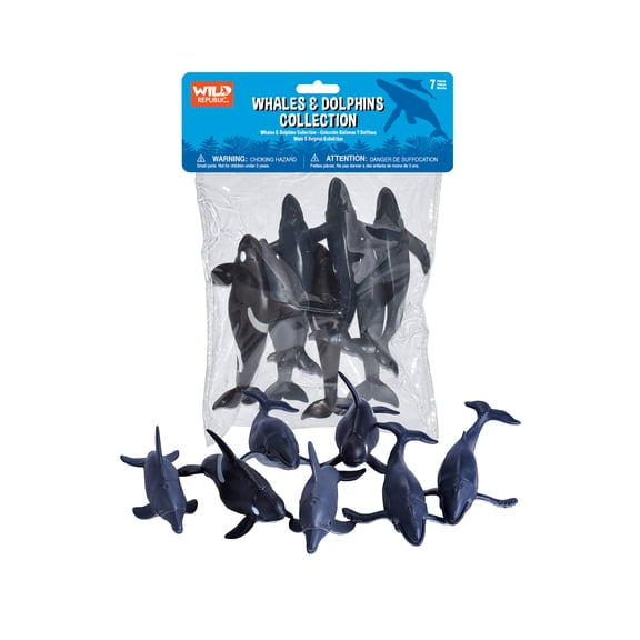 Wild Republic Whales and Dolphins Polybag, Toy Figurines, Gifts for Kids, Party Supplies, Sensory Play, Kids Toys, 7 Piece Set