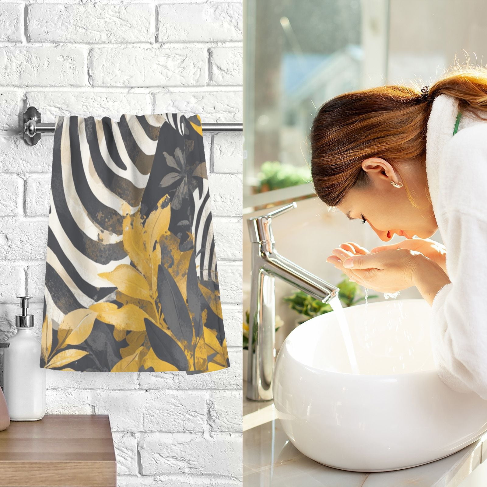 Zebras Leaves Hand Towels Cotton Bath Towels Large Face Towels Absorbent for Bathroom 2 Packs