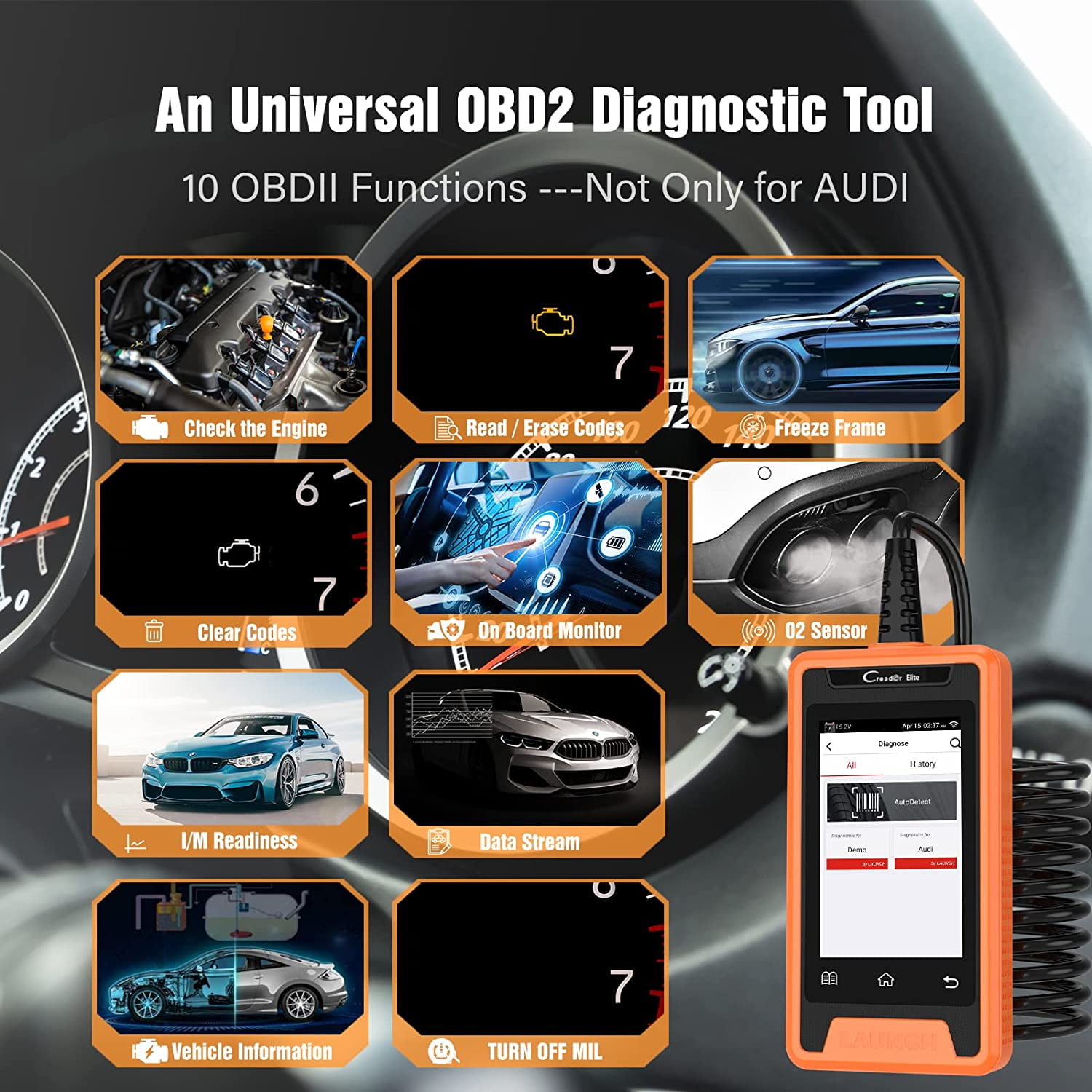 LAUNCH Code Reader for AUDI, Enhanced Full-Systems Diagnostic Scanner with Online Coding and Bi-Directional, VAG Guided Function Transmission EPB ABS SRS DPF TPMS Check Engine Oil Service, WIFI Update