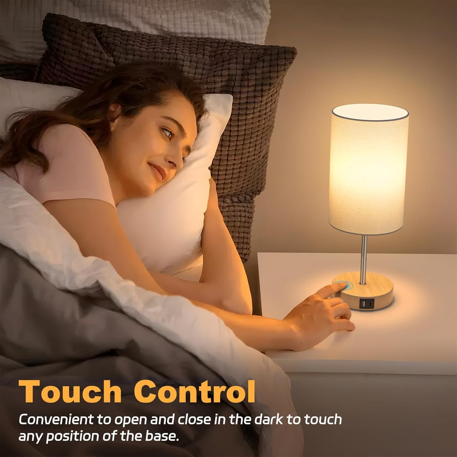 Behome Table Lamp, Bedside Small Lamps with 3 Way Dimmable, Lamp for Nightstand, Desk Lamp for Living Room, Dorm, Home Office (LED Bulb Included)