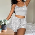 thumbnail image 2 of Virmaxy SLEEP Women's Spring Summer Pajamas Two Piece Set Letter Short Sleeve Top Plaid Shorts Set Casual Nightwear Suit 2 Piece Outfits Sling Tops Striped Boxer Shorts Sets Gray S, 2 of 4