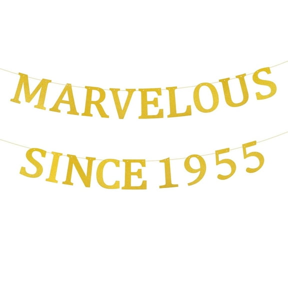 Marvelous Since 1955 Banner, Gold Glitter 70th Wedding Anniversary & Birthday Party Decoration Pre-string Hanging Banner for Milestone Celebration Decor