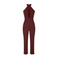 thumbnail image 5 of Jumpsuit for Women Slimming Cutout Plunge Halter Neck Long Romper Tight High Waist Zip Back Straight Leg Playsuit, Wine, S, 5 of 5