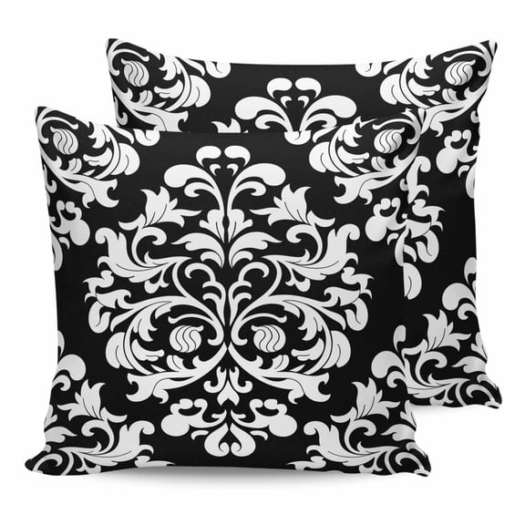 Pillow Covers 26x26 Set of 2, Baroque Black Throw Pillow Covers Decorative Couch Cushion Cover, Vintage Damask Classic Floral Microfiber Soft Square Pillowcases for Bedroom Living Room Sofa