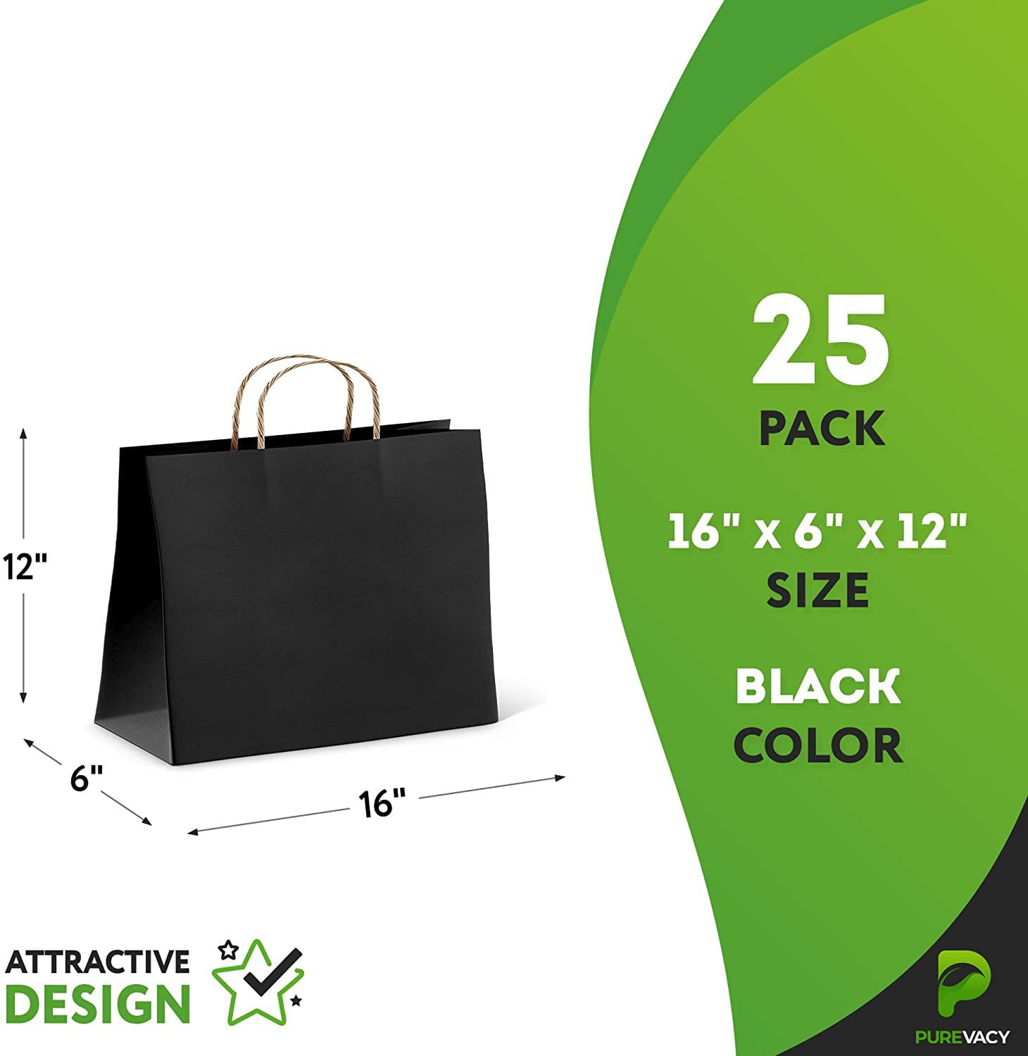 Black Recycled Kraft Bags Cub 8x4.75x10.5, 25 Pack