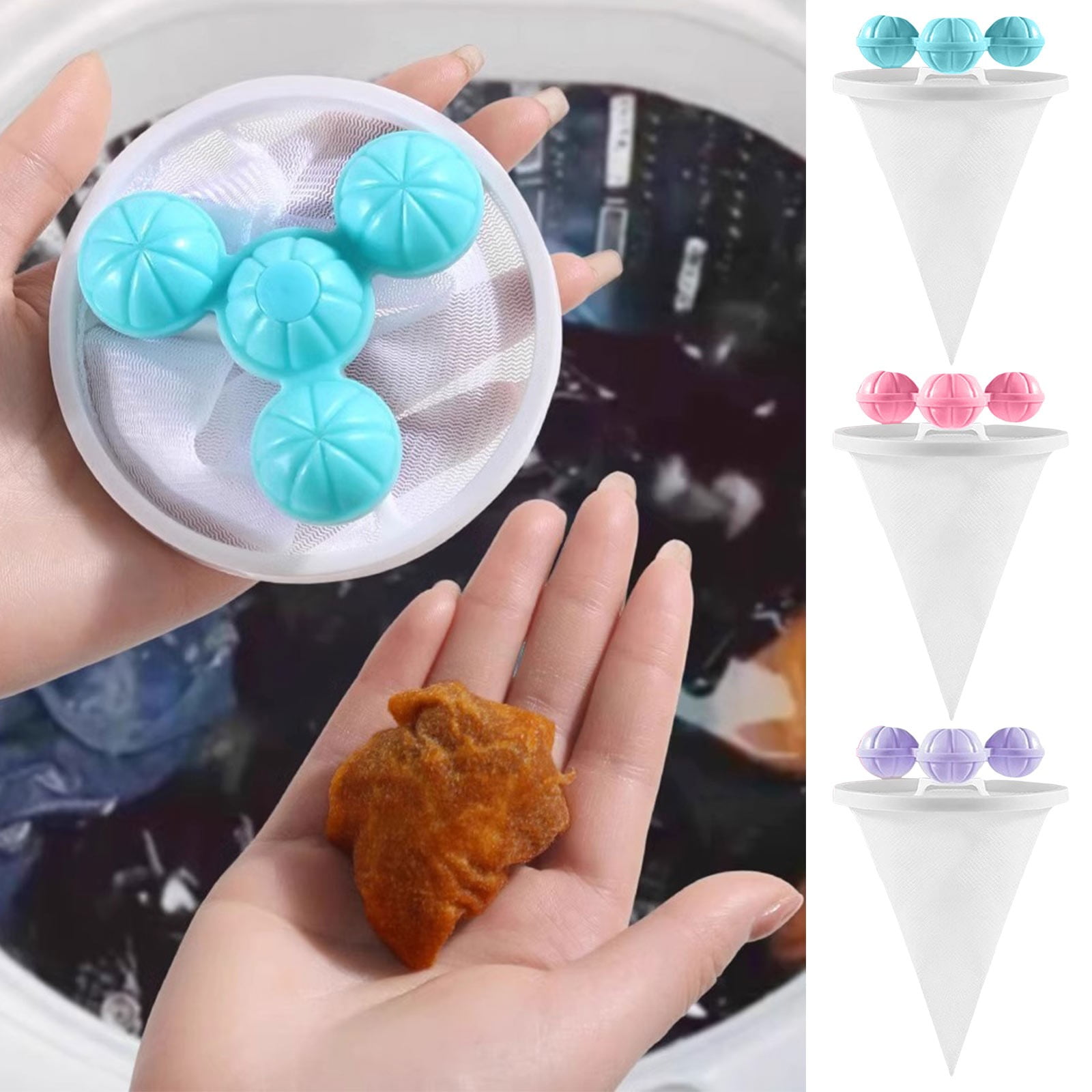 3 Pack Washing Machine Hair Catcher Laundry Lint Catcher Reusable Floating Filter Bag Pet Hair Remover for Washer Lint Trap Fiber Collector Conical Mesh Design Laundry Aid for Pet Owners