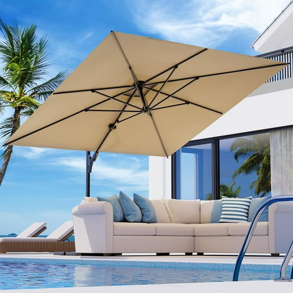 MOALCOFER 10FT Windproof Cantilever Patio Umbrella with Double Top for Garden & Pool