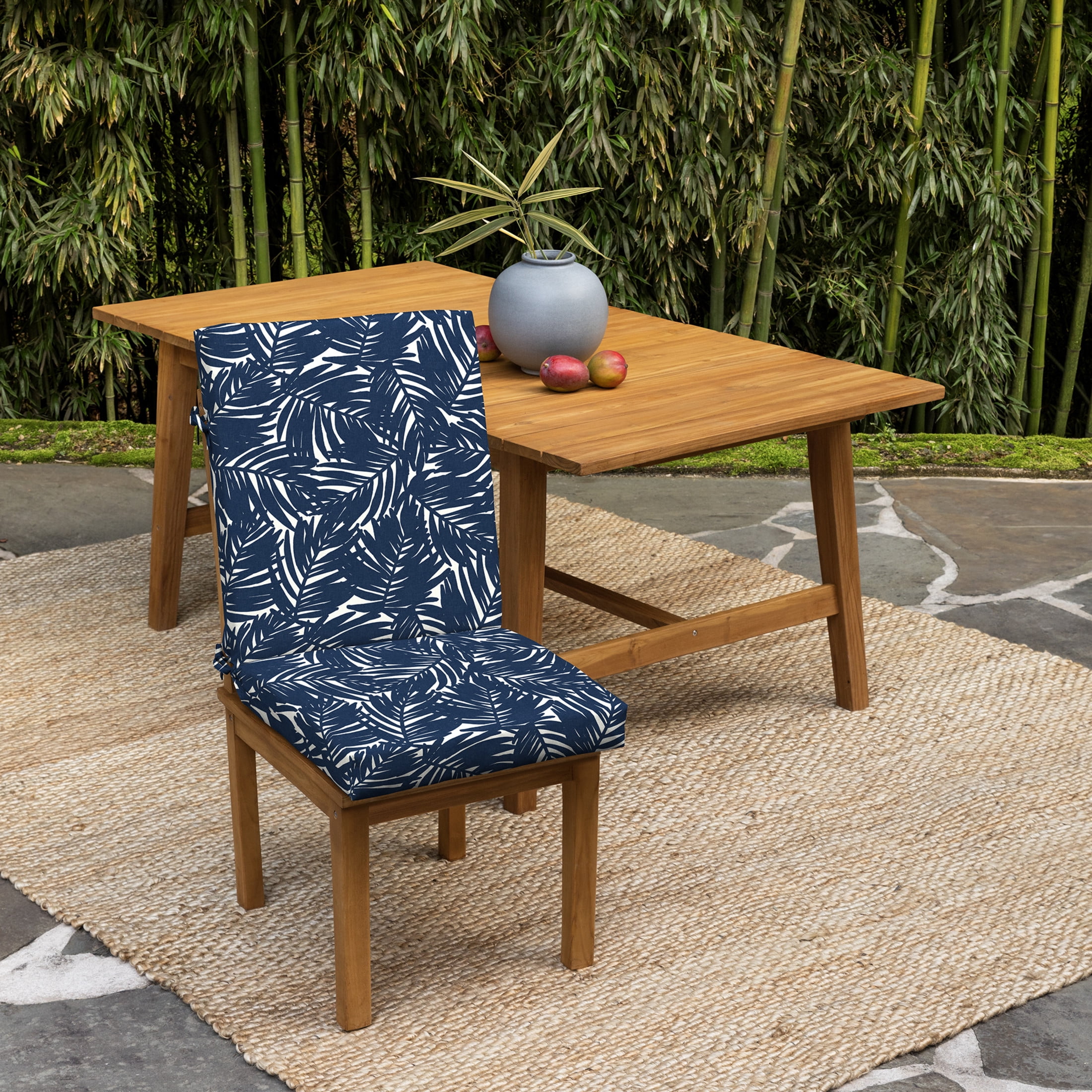 ARDEN 2-Pack earthFIBER Outdoor Patio Dining Chair Cushion, 20x44, Rain-Proof Seat Pad, Fade-Resistant Outdoor Cushion Navy Blue King Palm