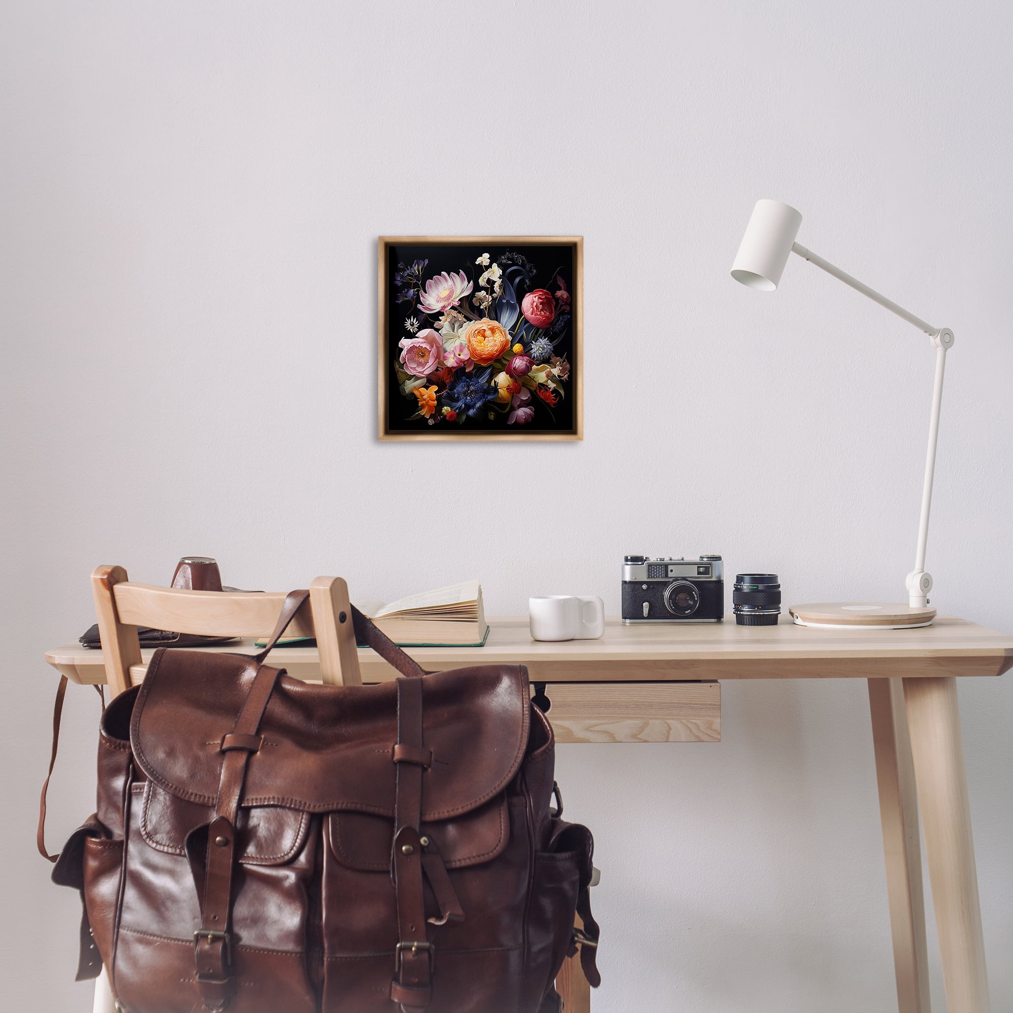 Stupell Industries Vintage Dark Bouquet Plants & Flowers Painting Brown Floater Framed Canvas Art Print Wall Art, 18 x 18
