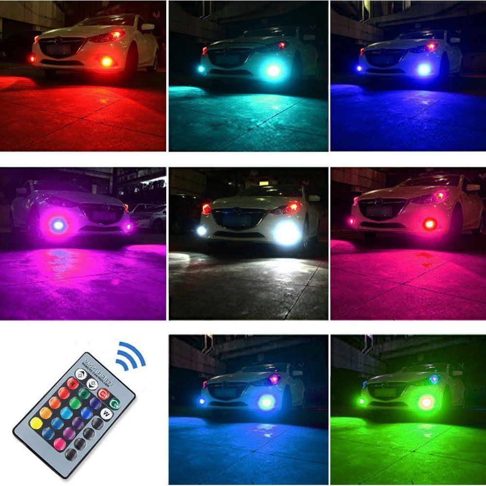 2Pcs 12V 27SMD 5050 Multi-Color RGB LED Fog Lights Driving Bulbs Remote H8/H11