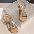 thumbnail image 6 of KIJBLAE Plus Size Women's Bling Rhinestone Wedge Sandals, Round Open Toe Solid Tone, Back Elastic Strap, Thick Cushioned Platform Shoes Gold 41, 6 of 9