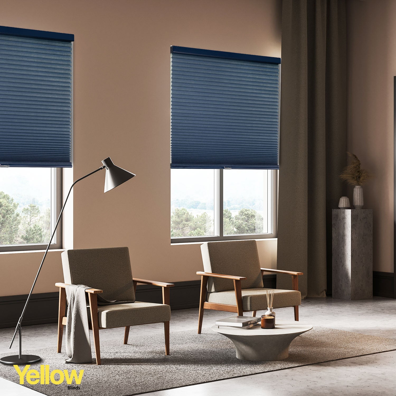 Yellow Blinds Cordless Light Filtering Honeycomb Cellular Shade Skyline Ocean - 65.75"W X 48"H