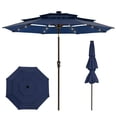 thumbnail image 1 of 9ft Patio Umbrella with Solar Lights, 3-Tier Umbrella Outdoor Patio with LED Lights, Ventilation, Easy Crank & Tilt, 8 Sturdy Ribs, UV Protection, Large Patio Umbrella for Deck, Pool, 1 of 8