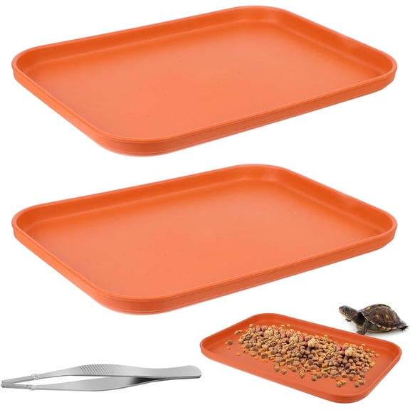 Reptile Food Water Dish, Feeding Bowl, Tortoise Dish, Plastic Pets Feeding Plate with Forcep, Basking Platform for Turtle Lizard Bearded Dragon Gecko Snake