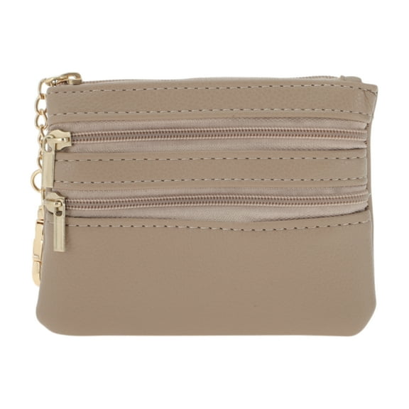 Unique Bargains 1 Pc Coin Purse Wallet Portable Three Zipper Pocket With Pattern Buckle Coin Purse Pouch Camel Color