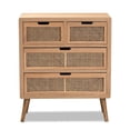 thumbnail image 3 of Baxton Studio Alina Commode d'Appoint à 4 Tiroirs en Bois Fini Chêne Moyen et Rotin, 3 of 9
