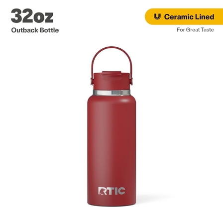 RTIC 32 oz Ceramic Lined Insulated Outback Water Bottle, Leak Resistant, Black Cherry