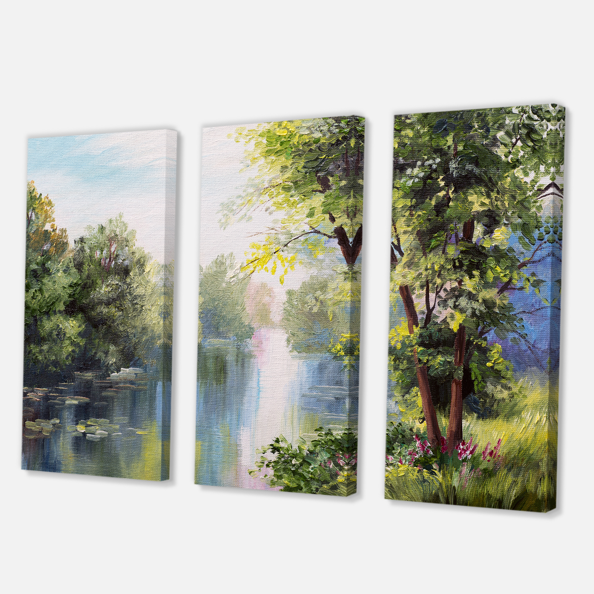 Designart ' Lake In The Forest Summer Day - Landscape ' Lake House Canvas Wall Art Print