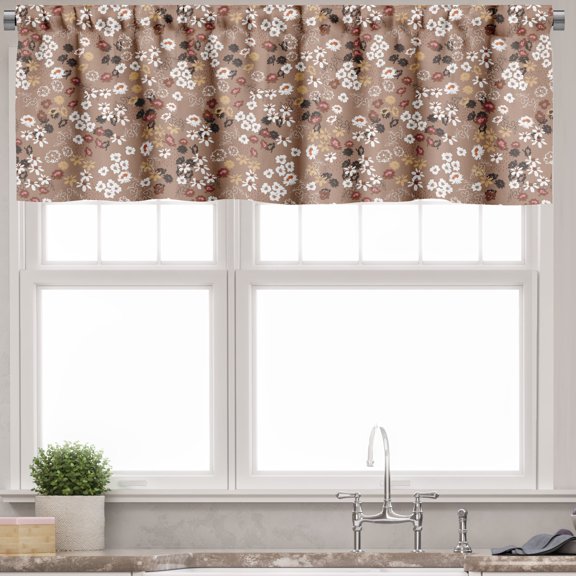 Ambesonne Brown Floral Valance Pack of 2, Birth of the Season, 54"X12", Pale Taupe White and Umber