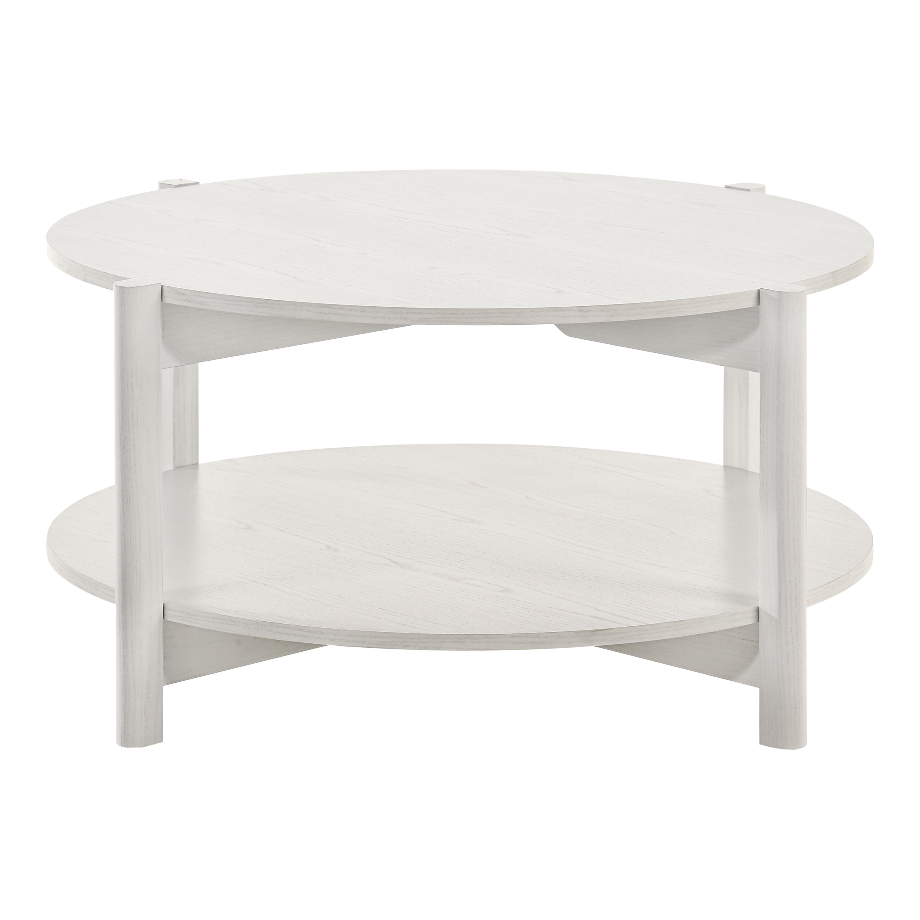Furniture of America Afra Modern Wood Round Coffee Table with Open Bottom Shelf, White