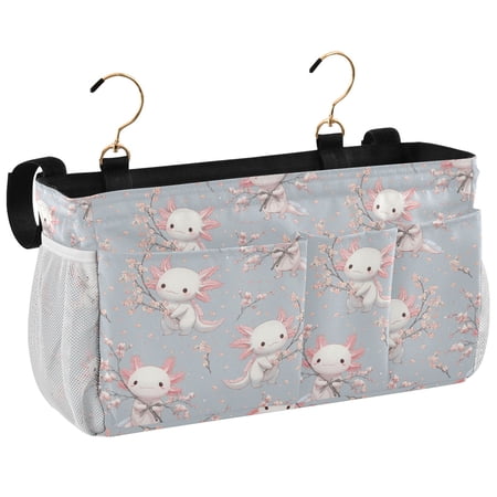 Ryvnso Bedside Caddy Axolotl Cherry Blossom Bedside Storage Bag Hanging Organizer