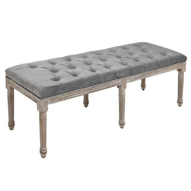 Upholstered & Tufted Bench, Grey