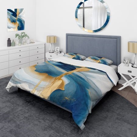 Designart "Expressive Artistry in Bold Strokes I" Modern Bedding Covert Set - Abstract Spirals Blue Abstract Bed Set With 1 Sham