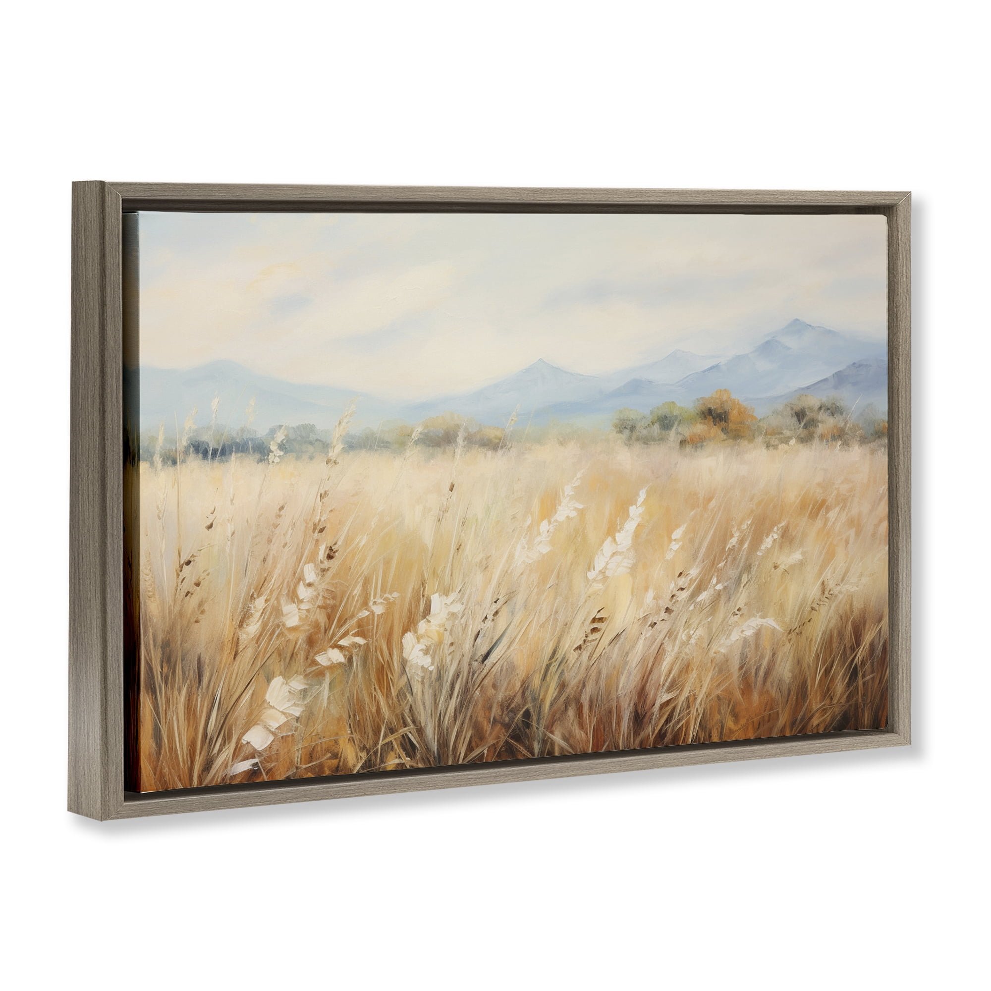 Stupell Industries Wheat Field Landscape Landscape & Nature Painting Brown Floater Framed Canvas Art Print Wall Art, 31 x 21