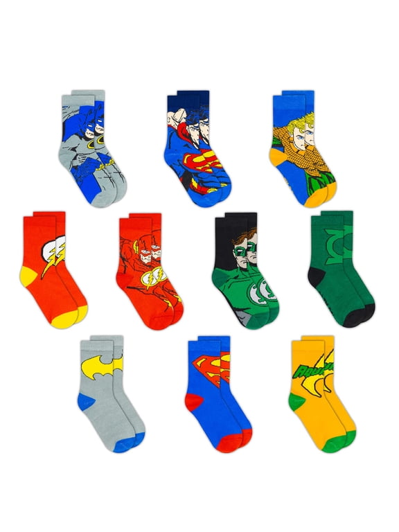 Boys Socks - 10-Pack Toddler Socks with Batman, Superman, Wonder Woman & Flash