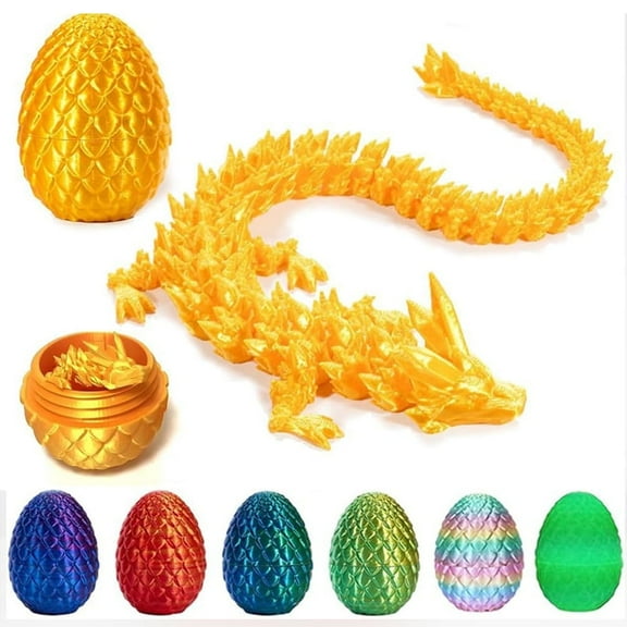 Dyues 3D Printed Dragon Egg, Mystery Crystal Dragon Egg Fidget Toys Surprise, Easter Eggs Articulated Crystal Dragon Eggs with Dragon Inside,Home Office Decor Gift (Silk Gold)