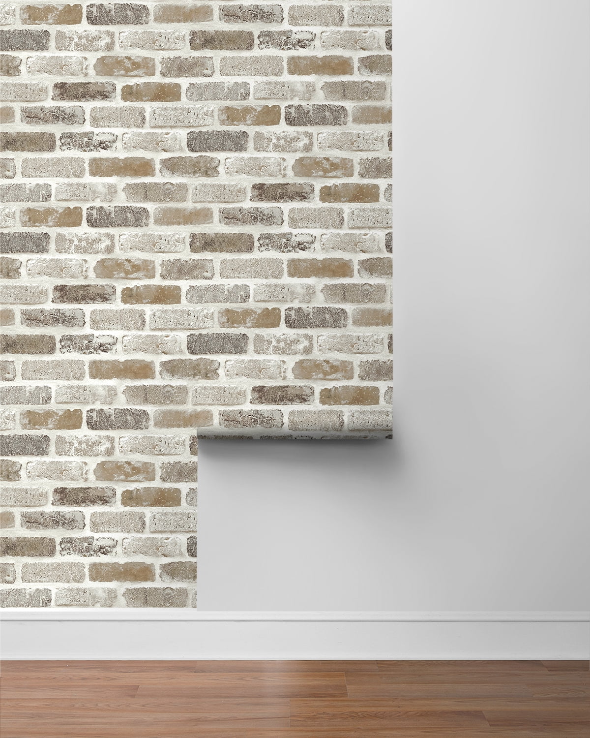 NextWall Tanned Leather & Pewter Washed Brick Peel and Stick Removable Wallpaper