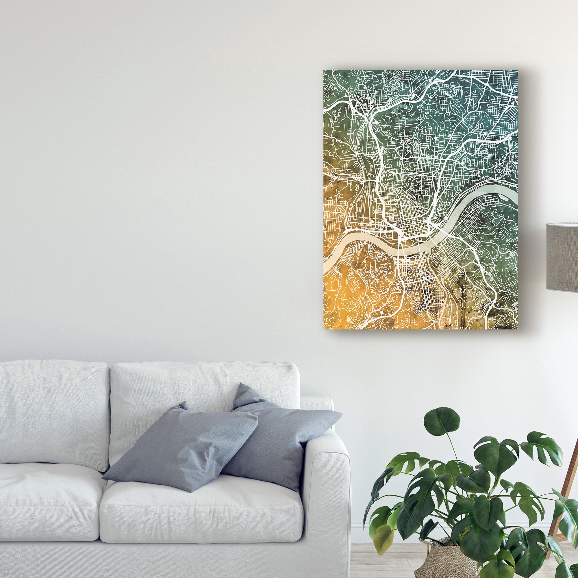 Trademark Fine Art 'Cincinnati Ohio City Map Teal Orange' Canvas Art by Michael Tompsett