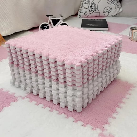 10 Pack Plush Interlocking Carpet Tiles, Soft Warm Baby Play Mat Puzzle Flooring, 12 x 12 Inch, Mixed Colors White Pink